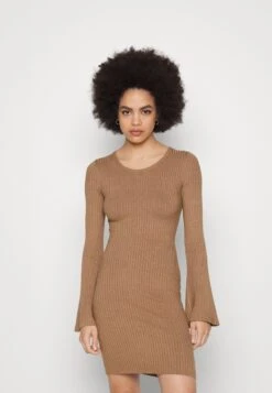 Even&Odd Knit Loose Fit Flared Sleeves Dress - Vestido De Punto - Camel