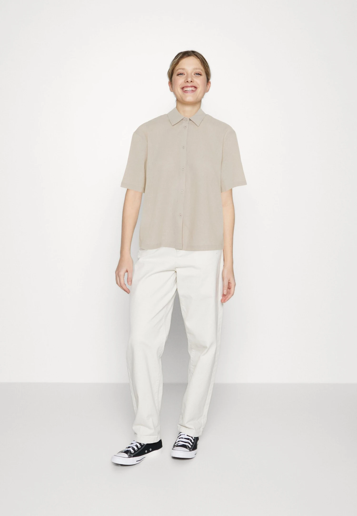 Even&Odd Linen-Mix Button Down Blouse - Camisa - Beige - Imagen 2