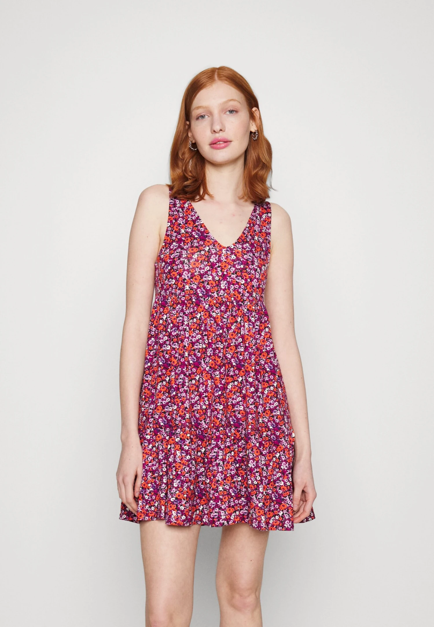 Even&Odd Sleeveless V Neck Volant Hem Flared Mini Dress (Eo-Ss23-C135-Sj) / Black - 802_Pink - 402_Orange - 205 - Vestido Informal - Black - 802_Pink - 402_Orange - 205