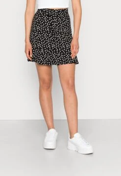 Even&Odd Mini Skirt With Volant - Falda Acampanada - Black/White