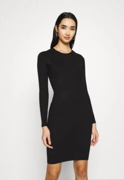 Even&Odd Crew Ausschnitt Ripp Basic Bodycon Mini Strickkleid - Vestido De Tubo - Black